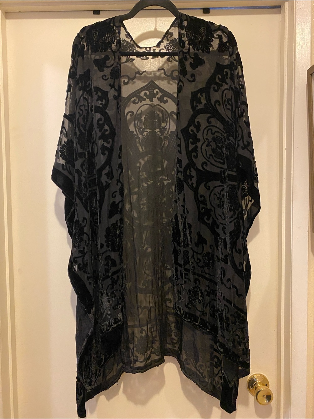 Vintage Black Sheer Velvet Burnout Kimono